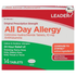 Leader All Day Allergy Cetirizine 10mg, 14 tablets for allergy relief, from Farmacias Savia, showing the medication packaging.