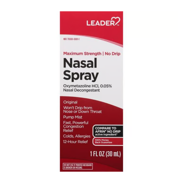 Farmacias Savia Leader Original Maximum Strength No Drip Nasal Spray for allergy relief, 1oz bottle with spray nozzle.