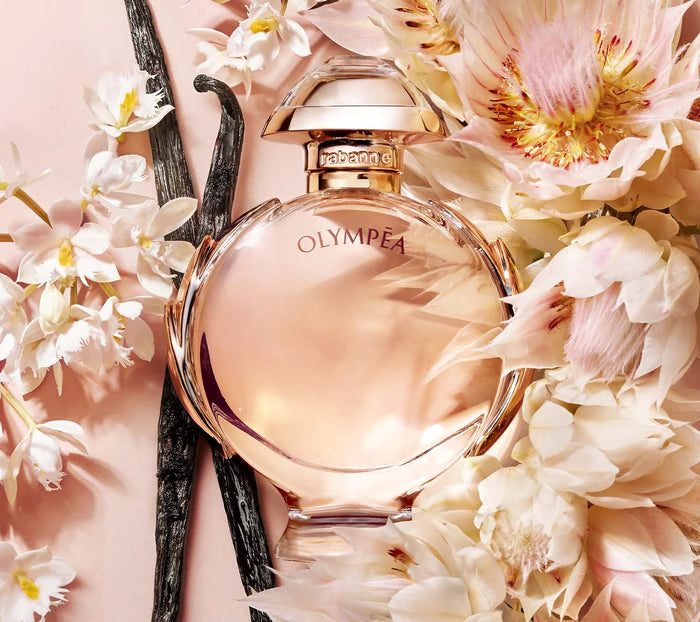 Paco Rabanne Olympea Eau de Parfum spray for women, 1.7 fl oz, with elegant bottle and floral fragrance details