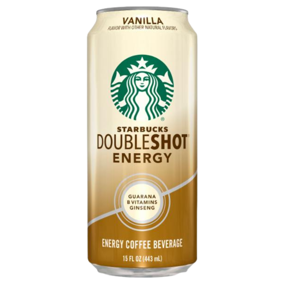 Starbucks Doubleshot Energy Coffee Hazelnut in 15 oz can, featuring a brown and beige label with Starbucks branding.
