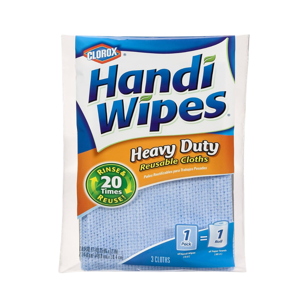 Clorox Handi Wipes Heavy Duty Reusable Cloths, 3-pack, clean and disinfect surfaces with durable cloths from Farmacias Savia.