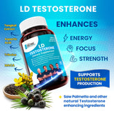 Latin Doctor TESTOSTERONE supplement bottle with 60 capsules from Farmacias Savia, featuring the LD branding and label design.
