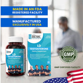 Latin Doctor TESTOSTERONE supplement by Farmacias Savia, 60-count bottle of testosterone capsules on a white background.