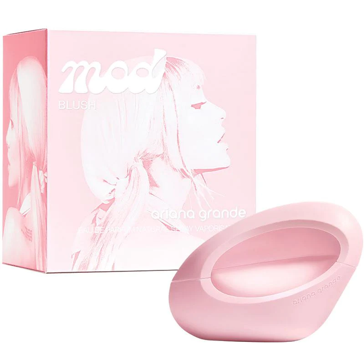 Farmacias Savia Ariana Grande MOD Blush Eau de Parfum for women, 3.4oz bottle with pink and white floral design.