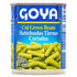 Canned cut green beans in 8 oz can from Goya, labeled habichuelas tiernas cortadas, with a close-up of the product label.