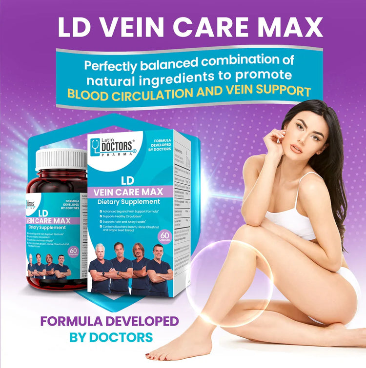 Latin Doctor VEIN CARE MAX 60CT supplement bottle from Farmacias Savia with cap and label visible.
