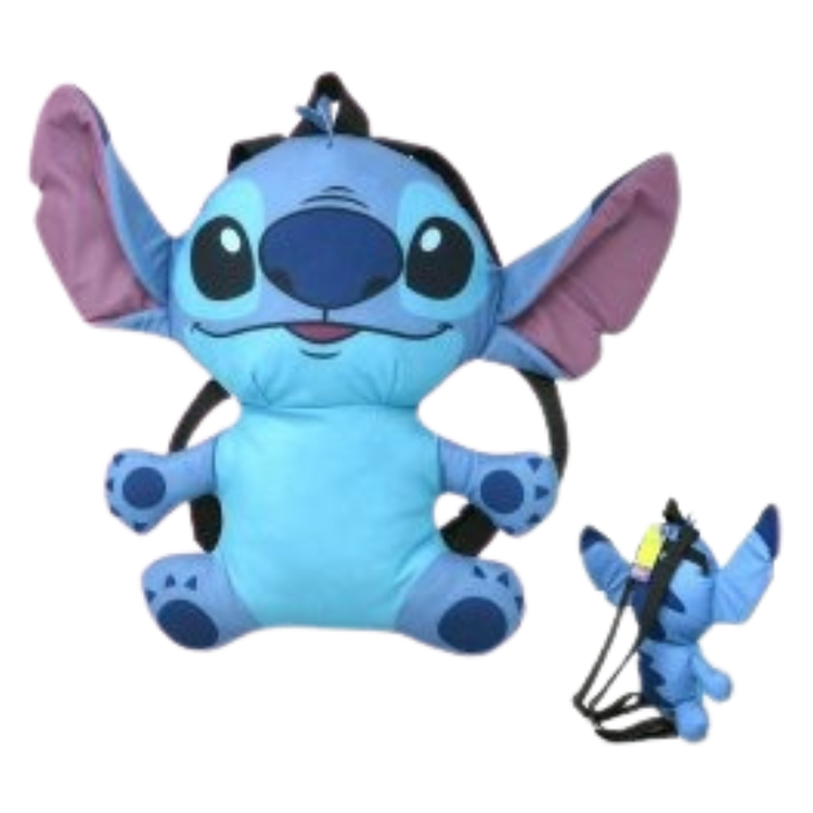 Disney Stitch plush backpack for school, featuring a soft, 16-inch design with colorful details, perfect for kids&