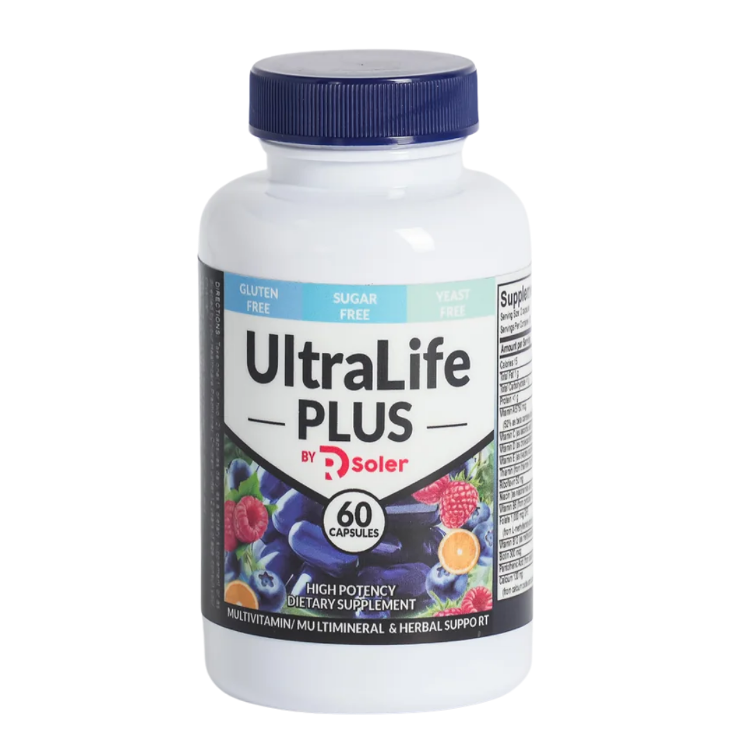 Blister pack of 60 Dr. Soler UltraLife Plus multivitamin capsules by Farmacias Savia, showing the capsules inside transparent packaging.