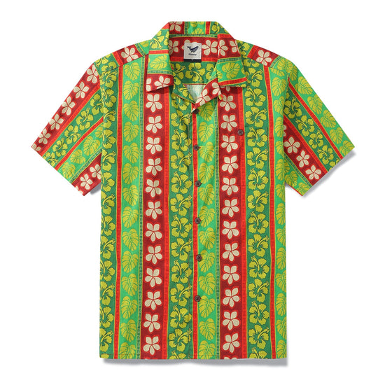 Hawaiian Shirt For Men Vertical Garden Shirt Camp Collar 100% Cotton