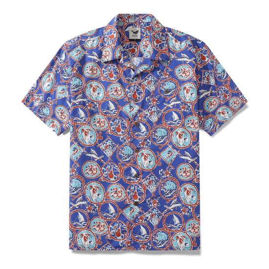 1960s Vintage Hawaiian Shirt For Men Table Time Shirt Camp Collar 100% Cotton