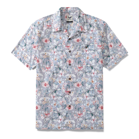 Hawaiian Shirt For Men Sea of Flowers Shirt Camp Collar 100% Cotton