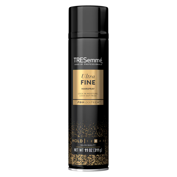 TRESemmé Ultra Fine Hairspray bottle, 11 oz, designed for hair hold and volume, with a sleek spray nozzle.