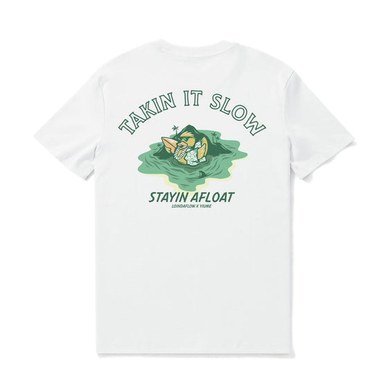 Hawaiian Tee For Men Takin It Slow By Loindaflow Tee Crew Neck 100% Cotton - WHITE