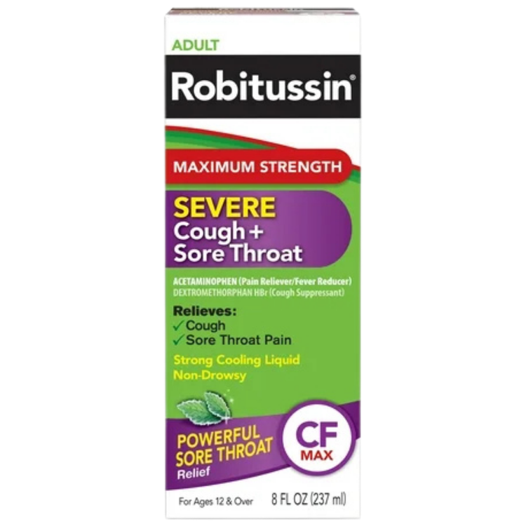 Robitussin Severe Multi-Symptom Cough Cold & Flu Relief Max Strength 8oz bottle, liquid medicine for cold symptoms