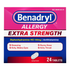 Benadryl Allergy Ultratabs antihistamine relief tablets in a 24-count package, showing the box with branding and product details.