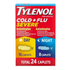 Box of Tylenol Cold & Flu Severe Day/Night Caplets by Farmacias Savia, showing the package and caplet blister pack.
