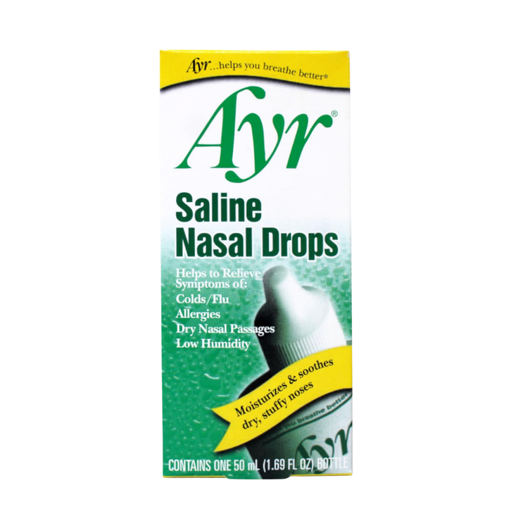 Ayr Saline Nasal Drops for Dry Passages in 50ml bottle, gentle saline solution for nasal relief by Farmacias Savia