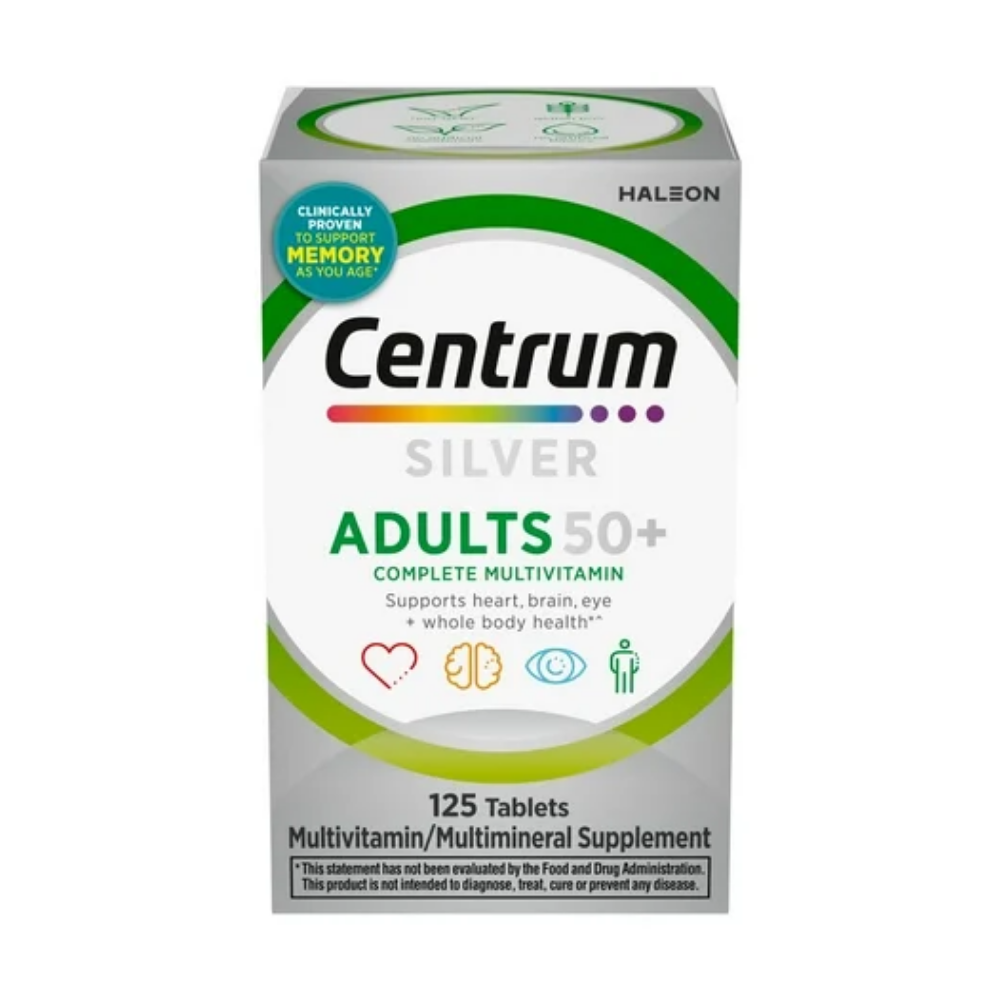 Centrum Silver Adults 50+ multivitamin bottles with 125 tablets, dietary supplement from Farmacias Savia.