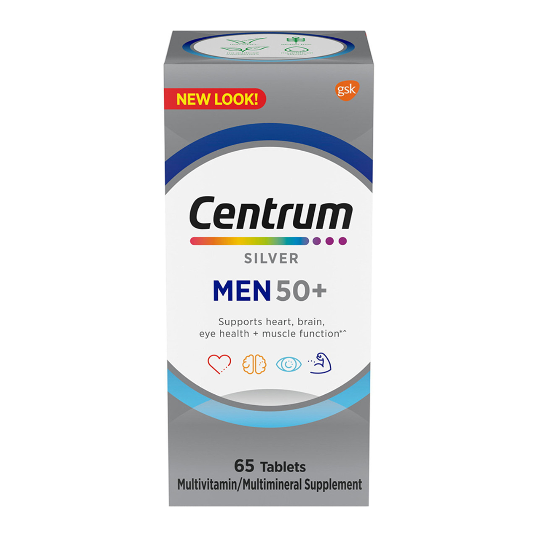 Centrum Silver Men 50+ multivitamin bottle with 65 tablets, designed for men&