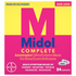 Midol Complete menstrual pain relief caplets in a 24-count bottle, with blister packaging and label visible.