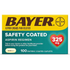 Bayer Safety Coated Aspirin 325mg regimen tablets, 100 enteric-coated caplets for pain relief and fever reduction.