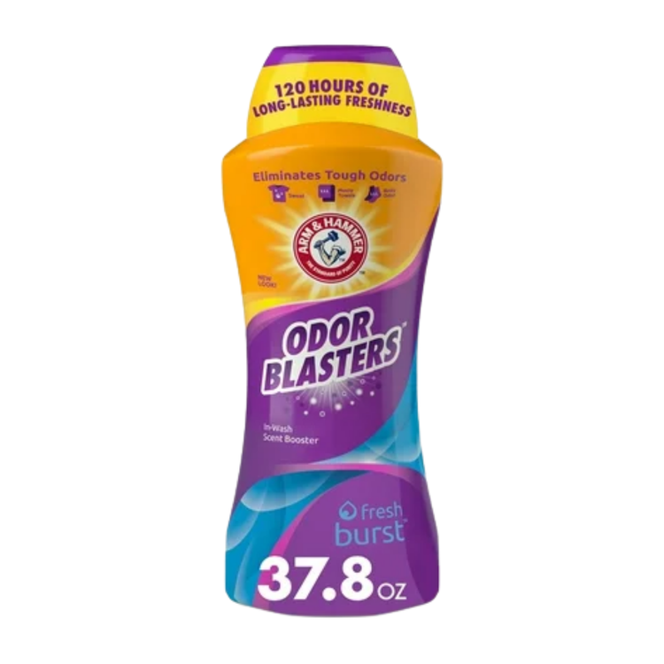 Arm & Hammer Fresh Burst in-wash scent booster, 37.8oz, with vibrant packaging and scent beads for fresh laundry.