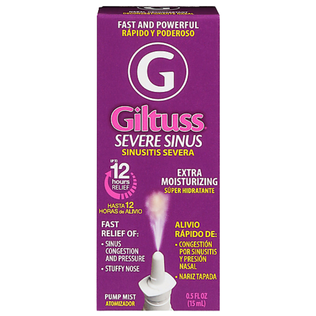 Farmacias Savia Giltuss Severe Sinus Nasal Decongestant Spray, 0.5 fl oz, extra moisturizing nasal spray for sinus relief