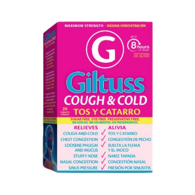 Giltuss-D allergy and congestion sugar-free tablets by Farmacias Savia, 20 tablets in blister pack.