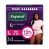 Depend Night Defense incontinence underwear for women, large size, 14-pack, white absorbent underwear with soft waistband.