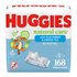 Huggies Natural Care cucumber and green tea wipes in a 168 count pack, soft and gentle for delicate skin.