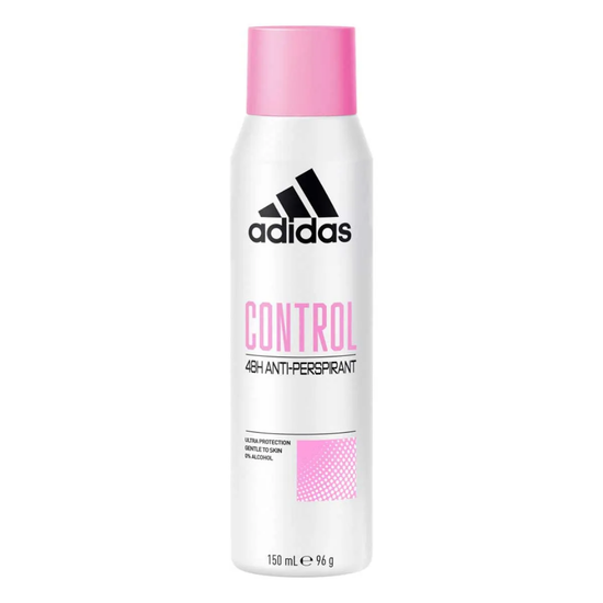Adidas Cool & Care antiperspirant spray for women in 5.1oz (150ml) bottle, featuring a sleek design and white cap.