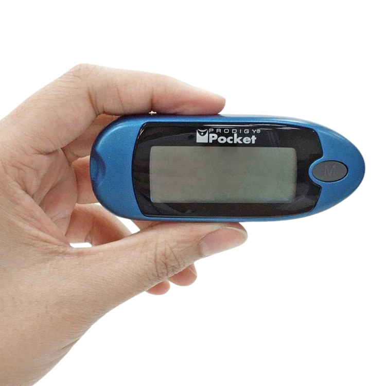 Prodigy Pocket Blood Glucose Monitoring System by Farmacias Savia, compact medical device for blood sugar testing.