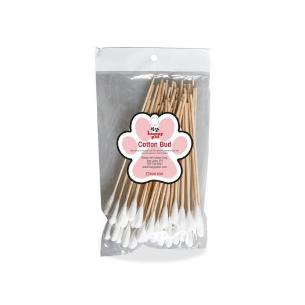 Happy Pet Cotton Buds by Farmacias Savia, 50-pack, soft cotton swabs for pet health and care, suitable for cleaning ears and delicate areas.