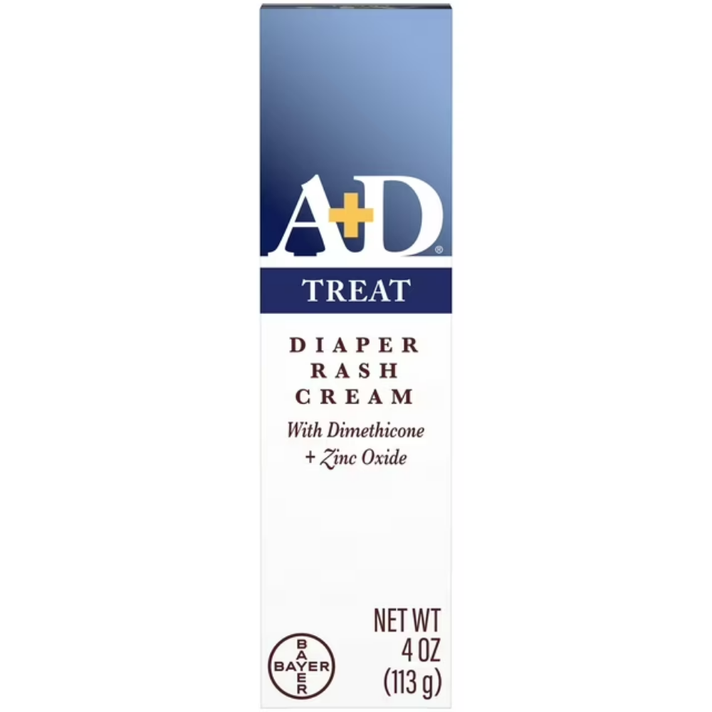 A+D Treat Diaper Rash Cream with zinc oxide in a 4oz tube, suitable for soothing diaper rash and skin irritation.
