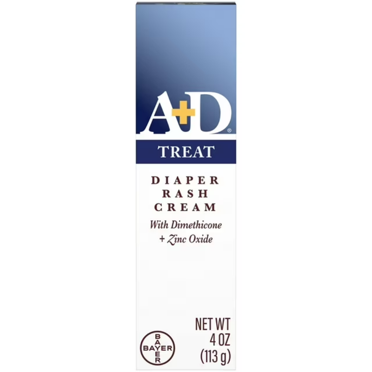 A+D Treat Diaper Rash Cream with zinc oxide in a 4oz tube, suitable for soothing diaper rash and skin irritation.