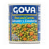 Canned Goya peas and carrots mixed vegetables in 8.5 oz can, showing colorful peas and carrots in a clear container