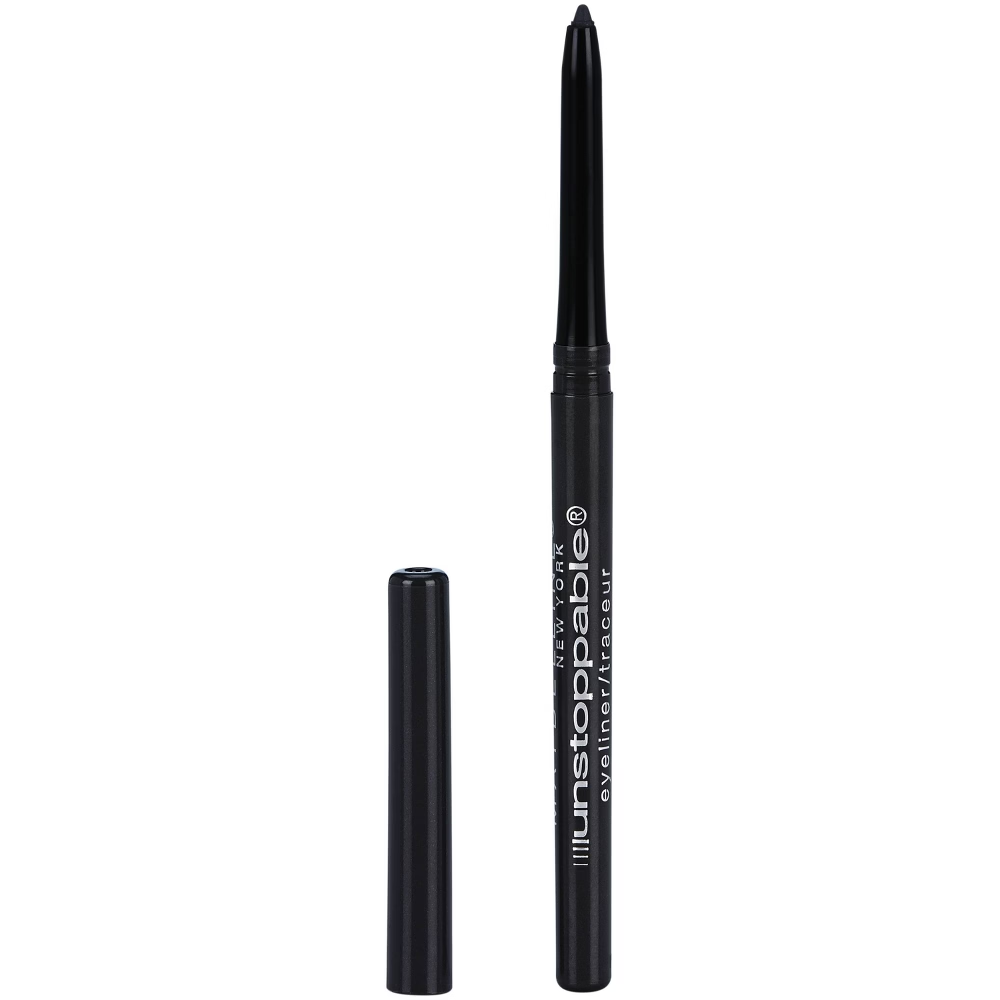 Maybelline Unstoppable Waterproof Eyeliner in shade 701 Onyx, black, with a sleek eyeliner pencil tip for precise application.