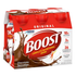 Six-pack of Boost Original Nutritional Drink in chocolate flavor by Farmacias Savia, featuring bottles with chocolate-colored labels.