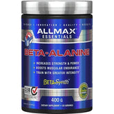 Allmax Beta-Alanine pre-workout supplement container with 125 servings, featuring a black and red label design