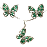 Elegant floral and gemstone jewelry set with matching necklace and earrings, featuring colorful flower and gemstone details.