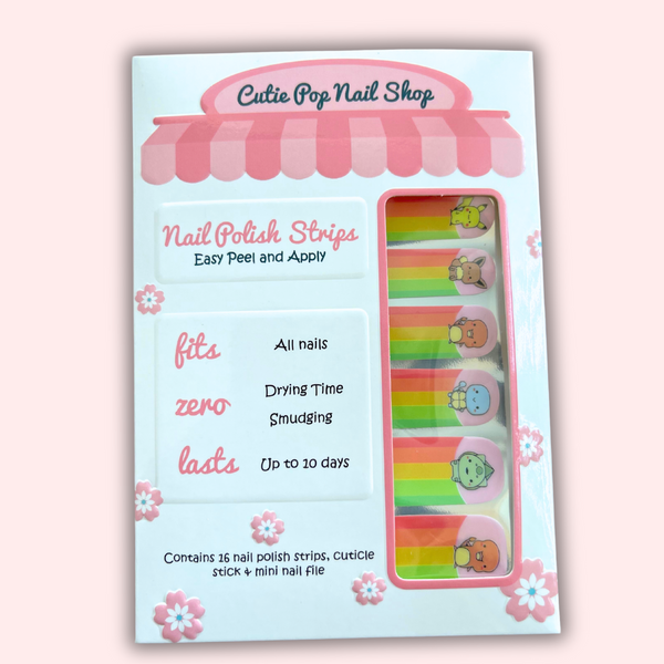 Cutie Pop Nail Shop Elements-Starters nail strip set with colorful, patterned adhesive nail strips for easy at-home manicures.
