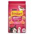 Farmacias Savia Purina Friskies Gravy Swirlers dry cat food in 3.15 lb bag, showing colorful kibble with gravy swirl design.