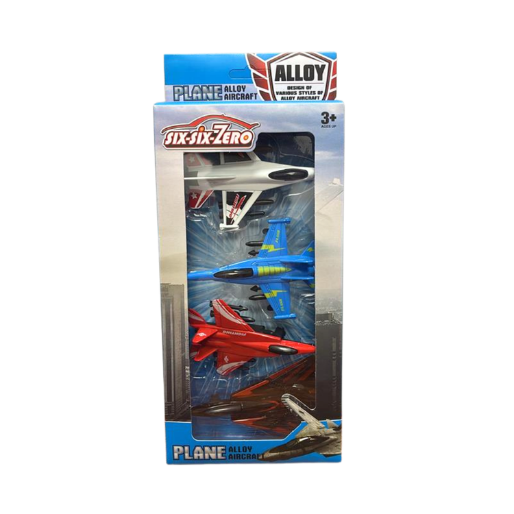 Set of three Six Six Zero alloy aircraft fighter jets with detailed design, perfect for collectors or aviation enthusiasts.