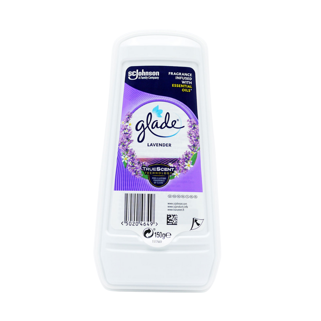 Farmacias Savia Glade Solid Air Freshener Lavender 150g, home fragrance block with lavender scent, in a white container.
