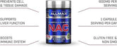 Allmax NAC immune support vitamin bottles with 60 veggie caps, showing the product label and capsules inside.