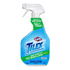 Farmacias Savia Tilex Soap Scum Remover Spray, 32oz bottle, with spray nozzle, showing cleaning action on bathroom surface