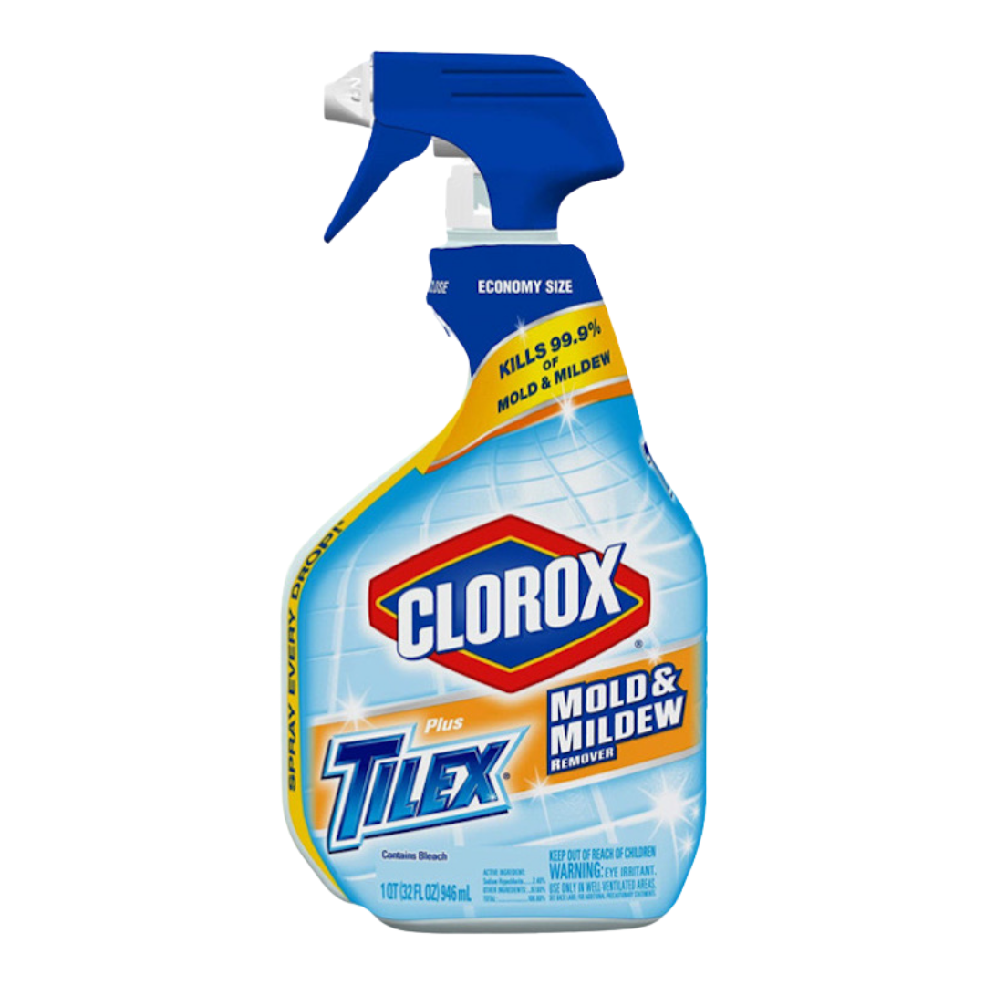 Farmacias Savia Tilex Mold and Mildew Remover Spray in a 32oz bottle showing the cleaning spray and label.