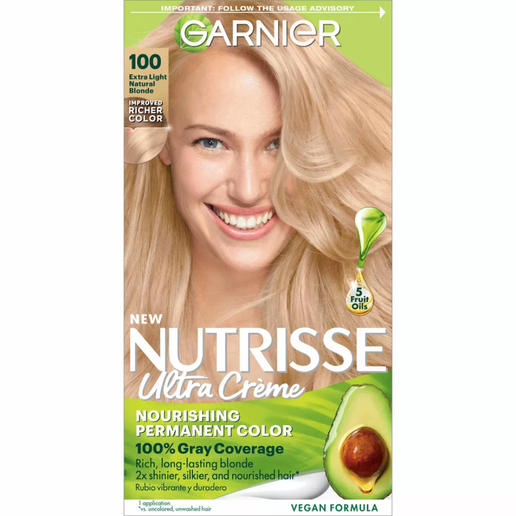 Garnier Nutrisse Ultra Crème 100 Extra Light Natural Blonde hair dye kit with nourishing formula and easy application