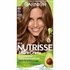Garnier Nutrisse Ultra Crème 63 Light Golden Brown hair color kit with bottle and gloves for at-home hair dyeing