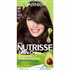 Garnier Nutrisse Ultra Crème 43 Dark Golden Brown hair dye kit with applicator and color cream in a box.